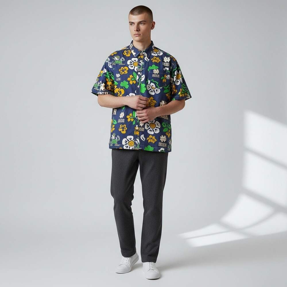 Wes and Willy Notre Dame Shirt XXL Navy Floral Leprechaun Button Down S/S